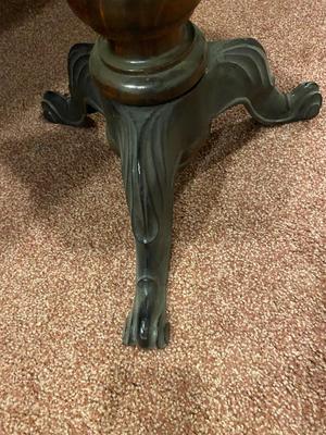 NEWER CONTEMPORARY DESK, VINTAGE CAST IRON AND WOOD STOOL AND A DESK LAMP
