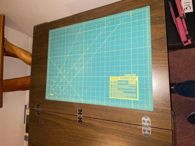VINTAGE DRESSMAKERS SEWING MACHINE IN CABINET WITH SEWING NOTIONS AND MORE