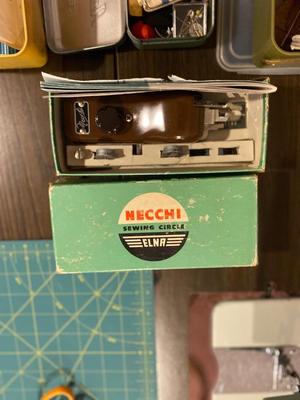 VINTAGE DRESSMAKERS SEWING MACHINE IN CABINET WITH SEWING NOTIONS AND MORE
