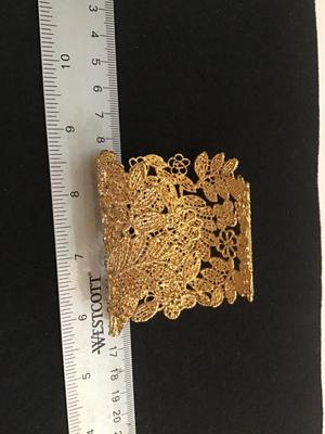 EManco Adjustable Lace Wide Cuff Gold Tone Filagree