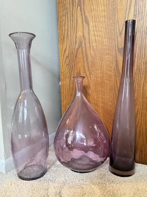 LOT 132L: Large Purple Art Glass Vases