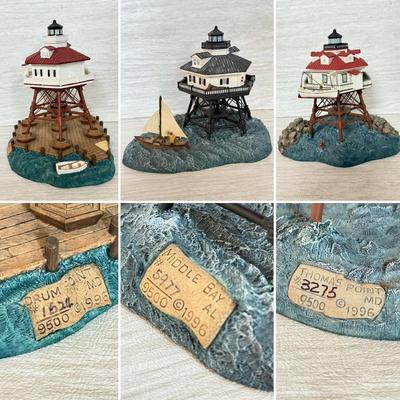 LOT 164K: Harbor Lights Lighthouses: Drum Point Maryland #180, Middle Bay Alabama #187 & Thomas Point Shoal Maryland #181