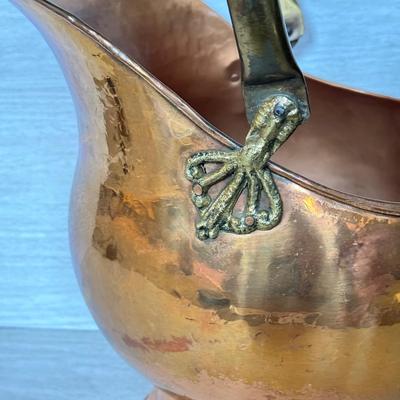 LOT 183F: Victorian Era Copper Coal Scuttle & Copper Handled Basket
