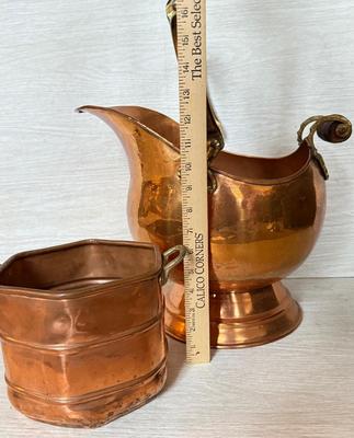 LOT 183F: Victorian Era Copper Coal Scuttle & Copper Handled Basket