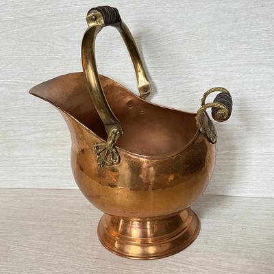 LOT 183F: Victorian Era Copper Coal Scuttle & Copper Handled Basket