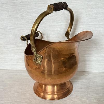 LOT 183F: Victorian Era Copper Coal Scuttle & Copper Handled Basket