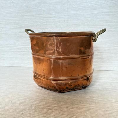 LOT 183F: Victorian Era Copper Coal Scuttle & Copper Handled Basket