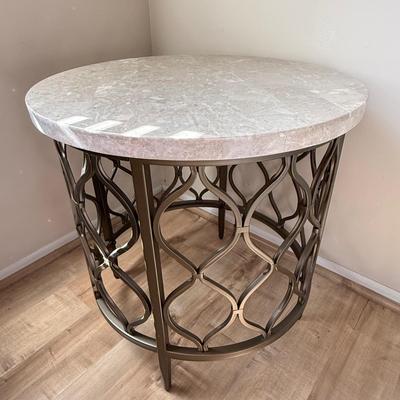 LOT 189D: Steve Silver Co Marble Top Metal Base Table