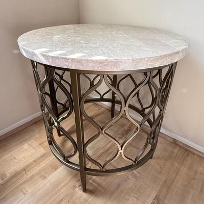 LOT 189D: Steve Silver Co Marble Top Metal Base Table