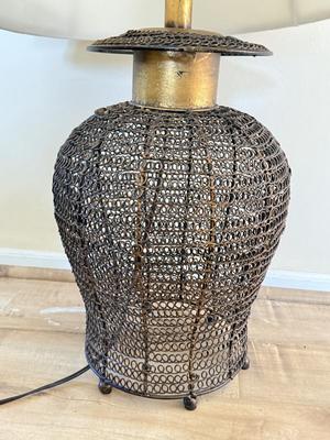 LOT 191D: Woven Basket Vase & Metal Wire Lamp