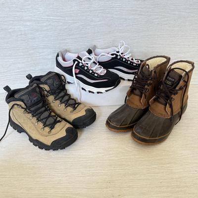 LOT 198D: Ladies' Shoe Collection: Sketchers Air Cooled Memory Foam Sneakers (8), London Fog Iceberg Boots (8) & Kamik Windstorm...