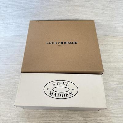 LOT 199D: Ladies' Shoes w/ Boxes: Lucky Brand Brindle Bridgetown Boodies (7) & Steve Madden Patent Leather Flats (7.5)