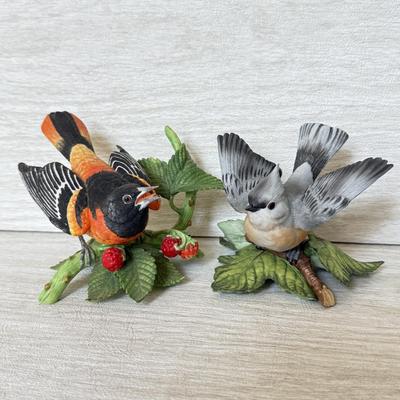 LOT 205B: Lenox Fine Porcelain Birds: Tufted Titmouse & Baltimore Oriole
