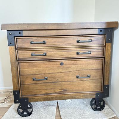 LOT 213D: Martin Furniture Lateral File Cabinet w/ Keys & Wheels
