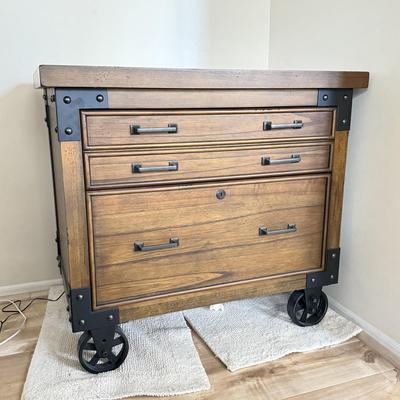 LOT 213D: Martin Furniture Lateral File Cabinet w/ Keys & Wheels