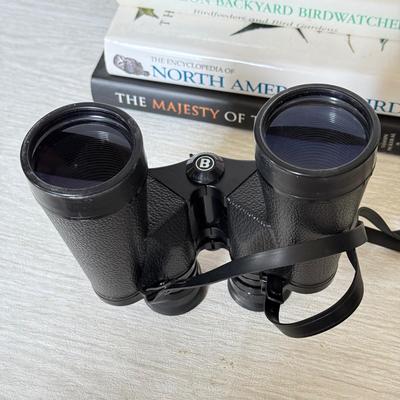 LOT 218D: Bird & Animal Books w/ Bushnell Insta-Focus Sportview Binoculars