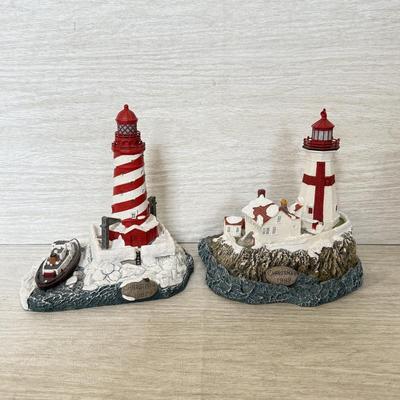 LOT 219D: Harbor Lights Christmas Lighthouses: 1997 White Shoal Light Michigan #704 & 1999 East Quoddy Light Canada #708