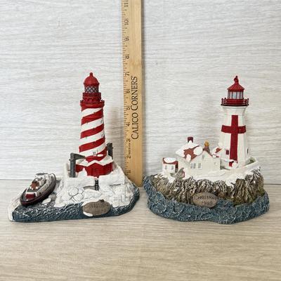 LOT 219D: Harbor Lights Christmas Lighthouses: 1997 White Shoal Light Michigan #704 & 1999 East Quoddy Light Canada #708