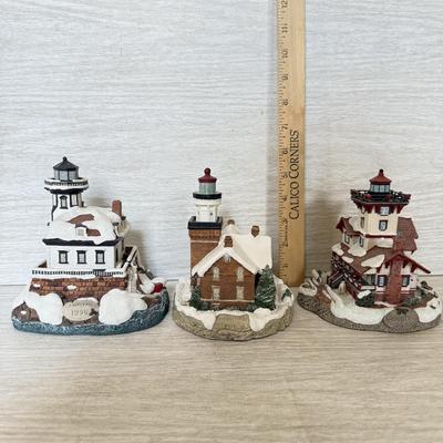 LOT 224D: Harbor Lights Christmas Lighthouses: 2000 Hereford Inlet New Jersey #710, 1995 Big Bay Point #700 & 1996 Colchester Reef #701