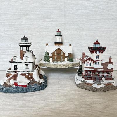 LOT 224D: Harbor Lights Christmas Lighthouses: 2000 Hereford Inlet New Jersey #710, 1995 Big Bay Point #700 & 1996 Colchester Reef #701