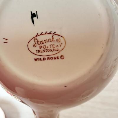 LOT 280: Vintage Stangl Wild Rose Tea Cups & Saucers w/ Sugar Bowl, Creamer & Pitcher