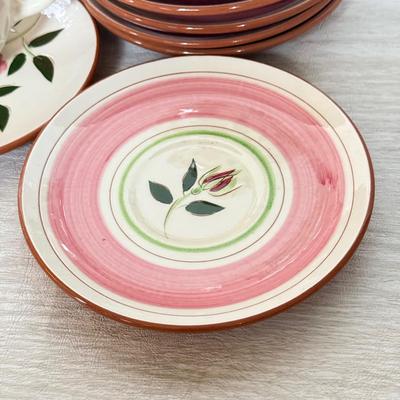 LOT 280: Vintage Stangl Wild Rose Tea Cups & Saucers w/ Sugar Bowl, Creamer & Pitcher