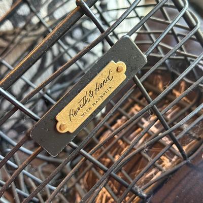 LOT 289F: Rustic Wood Bench w/ Hearth & Hand Baskets and Beautiful Throw Pillows