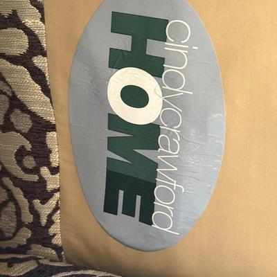 LOT 291F: Pair of Cindy Crawford at Home Paisley Armchairs w/ Rustic Wood Top End Table