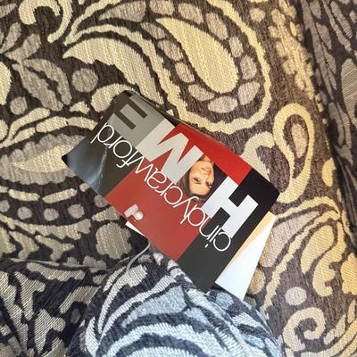 LOT 291F: Pair of Cindy Crawford at Home Paisley Armchairs w/ Rustic Wood Top End Table