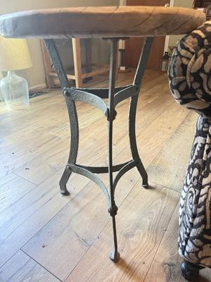 LOT 291F: Pair of Cindy Crawford at Home Paisley Armchairs w/ Rustic Wood Top End Table