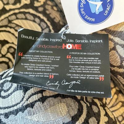 LOT 291F: Pair of Cindy Crawford at Home Paisley Armchairs w/ Rustic Wood Top End Table