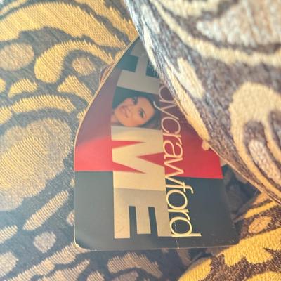 LOT 291F: Pair of Cindy Crawford at Home Paisley Armchairs w/ Rustic Wood Top End Table