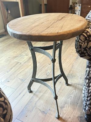 LOT 291F: Pair of Cindy Crawford at Home Paisley Armchairs w/ Rustic Wood Top End Table