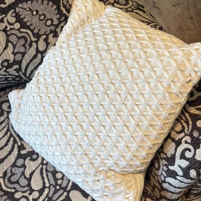 LOT 291F: Pair of Cindy Crawford at Home Paisley Armchairs w/ Rustic Wood Top End Table