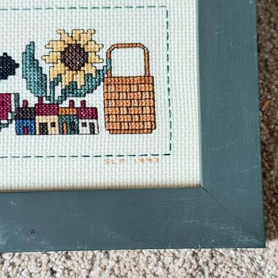 LOT 306D: Sharon Powers Basket Cross Stitch Artwork