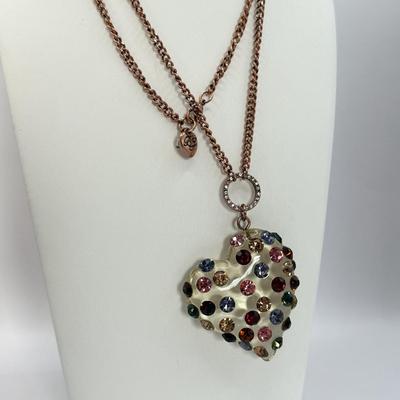 LOT 310J: 34” Rose Gold Tone Betsey Johnson Heart Pendant Necklace