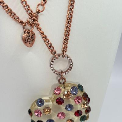 LOT 310J: 34” Rose Gold Tone Betsey Johnson Heart Pendant Necklace