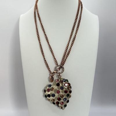LOT 310J: 34” Rose Gold Tone Betsey Johnson Heart Pendant Necklace