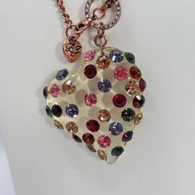 LOT 310J: 34” Rose Gold Tone Betsey Johnson Heart Pendant Necklace