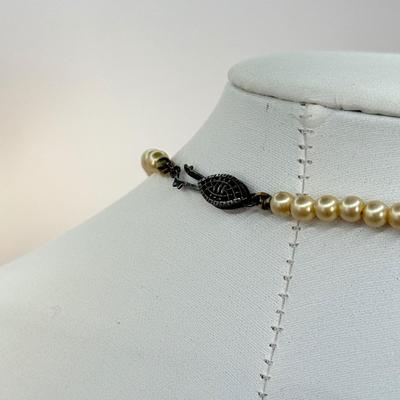 LOT 311J: 17” Vintage Faux Pearl Necklace, Monet Pin, Rings & Pendants