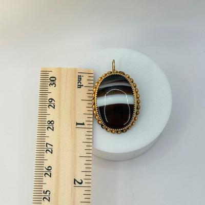 LOT 314J: Vintage Gold Fill Banded Agate Brooch / Pendant