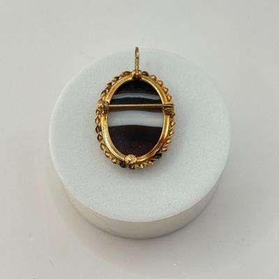 LOT 314J: Vintage Gold Fill Banded Agate Brooch / Pendant