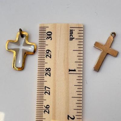 LOT 315J: Vintage 1950s West Germany Porcelain “Pin of Pretty Lady” & Two Vintage Cross Pendants