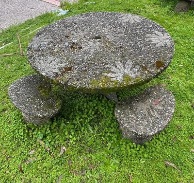 Vintage Concrete Outdoor Table and 4 Stools