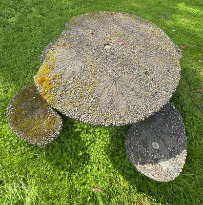 Vintage Concrete Outdoor Table and 5 Stools - Table is broken