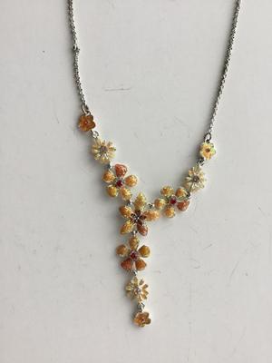 Beautiful unmarked orange floral necklace