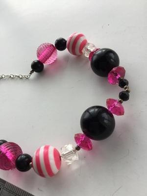 Pink and black choker beaded necklace