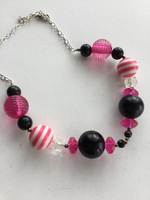 Pink and black choker beaded necklace