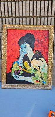 Portrait of a woman with Butterfly, Original Painting by Jacqi 1970s