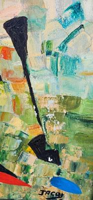 Portrait of a woman with Butterfly, Original Painting by Jacqi 1970s